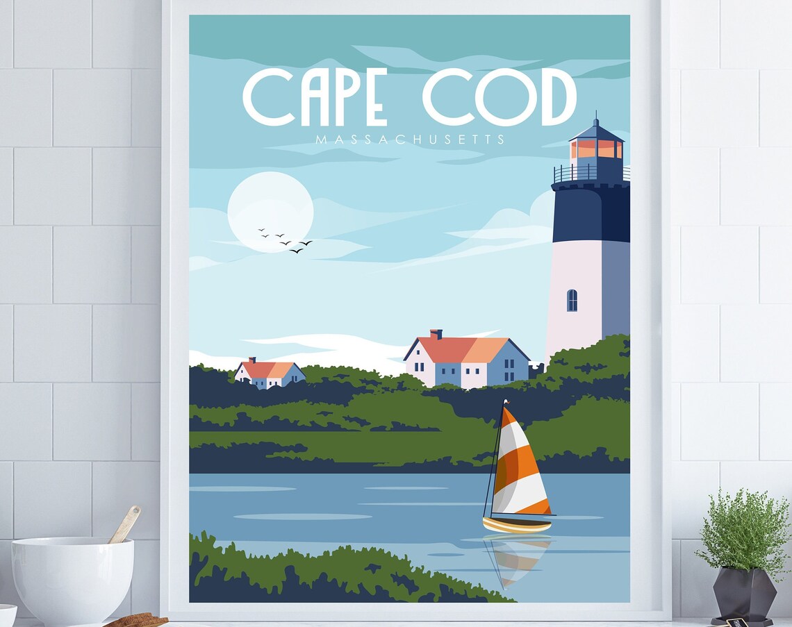 Cape Cod Travel Poster, Massachusetts Coastal Decor