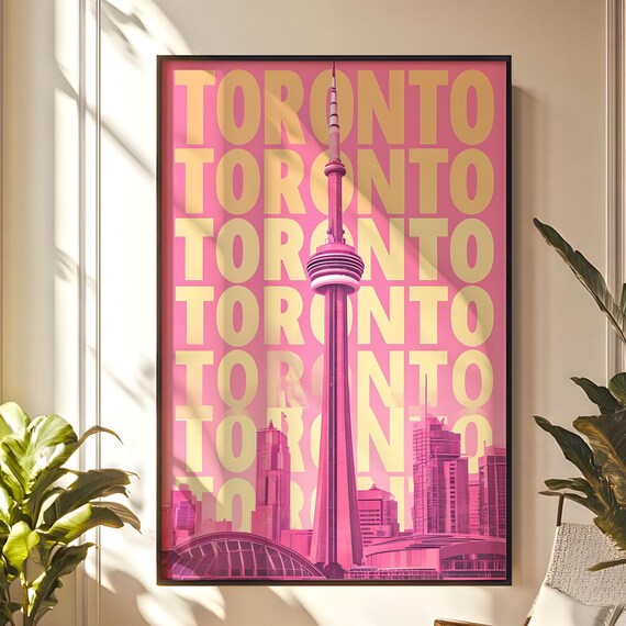 Toronto CN Tower Pink Retro Travel Bold Typography Pop Art Print