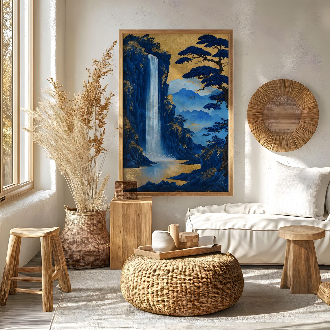 Serene Japanese Landscape Waterfall Art Print - Image 5