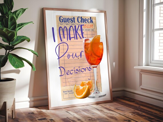 Aperol Spritz Guest Check Poster Framed Wall Art Unique Home Bar Decor