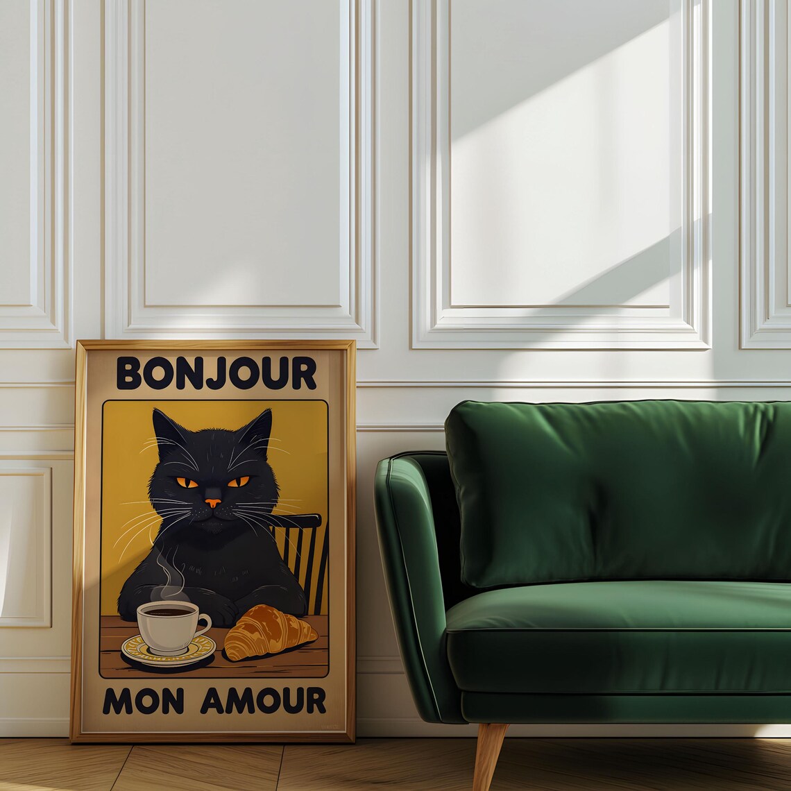 Bonjour Mon Amour Cat Portrait, Retro Style - Image 2