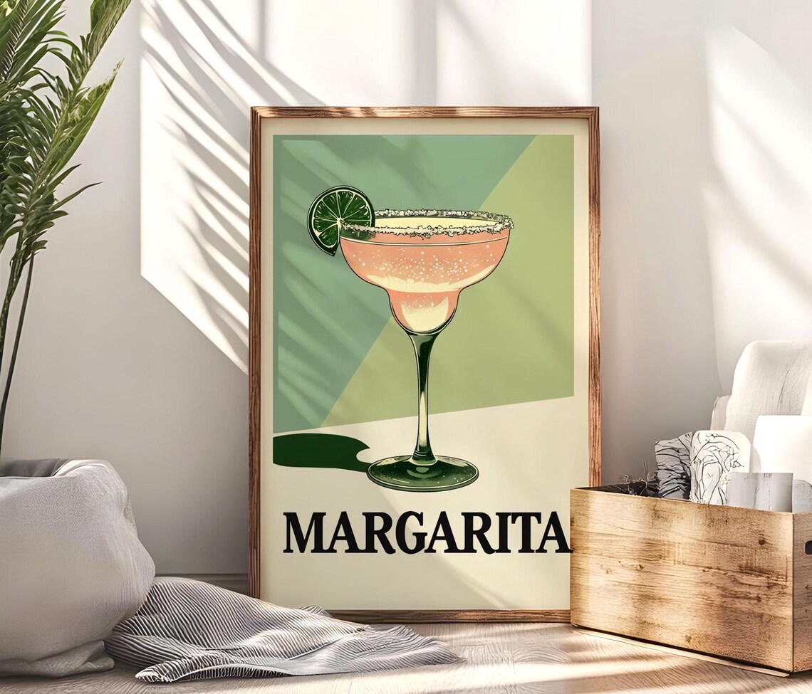 Retro Margarita Cocktail Poster, Bar Lovers Gift