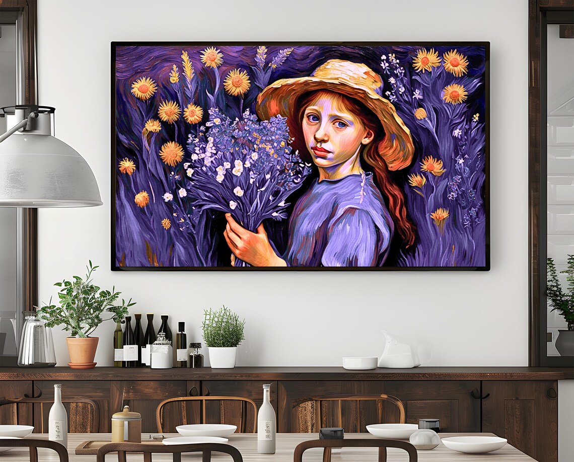 Impressionist Girl With Flowers, Vintage Inspired Art Print