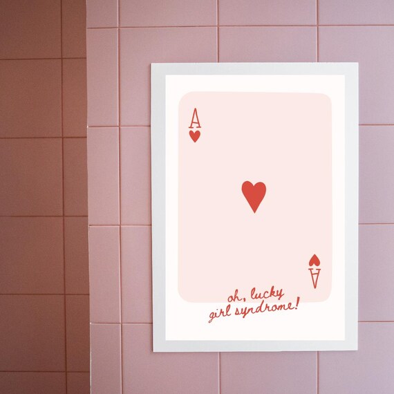 Lucky Girl Syndrome Card Illustration Girly Pink Print