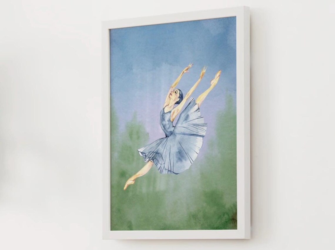 Watercolor Ballerina Caught Mid Leap In Flowing Blue Tutu Dance Poster