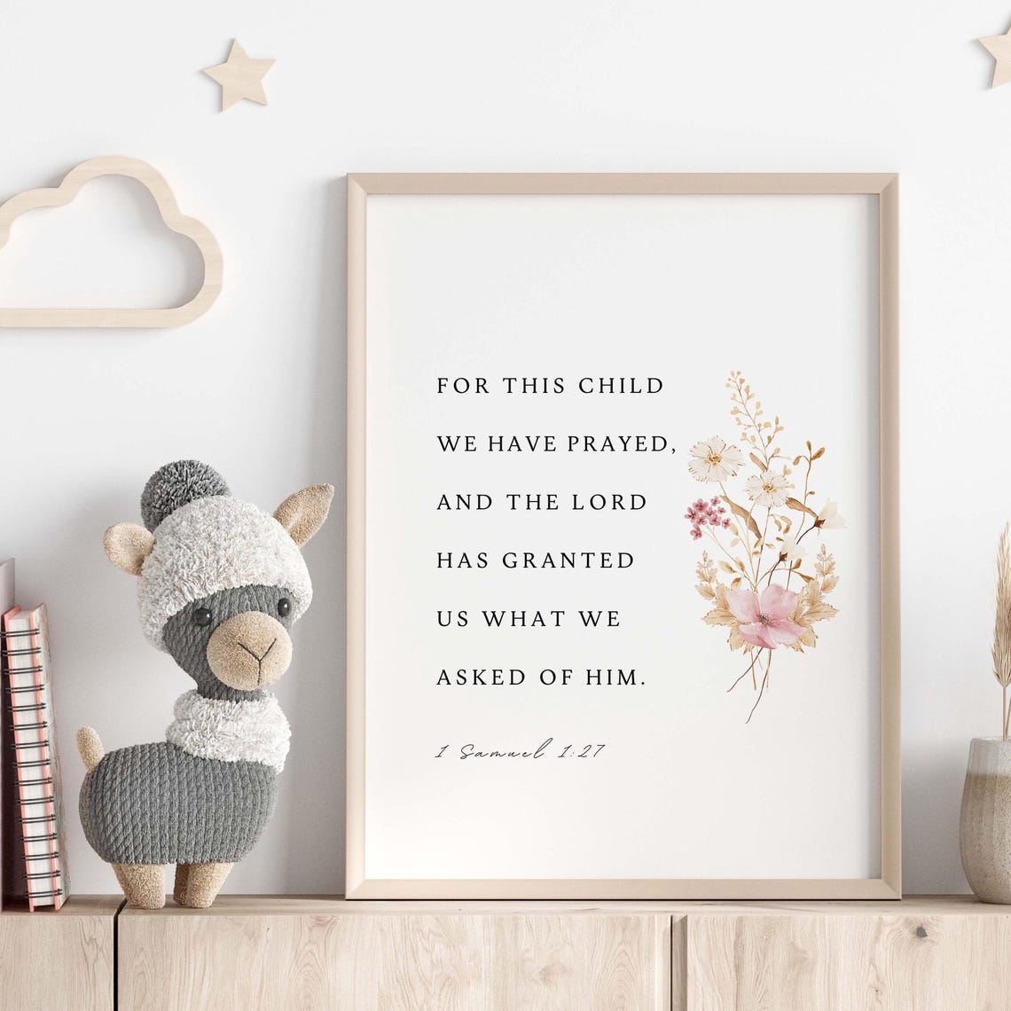 For This Child We Have Prayed Samuel Nursery Floral Scripture Poster