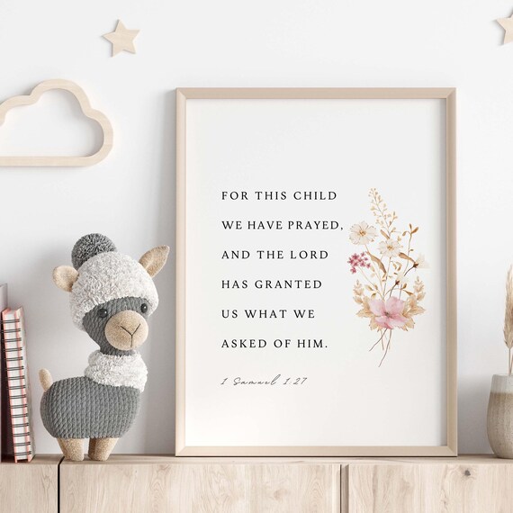 For This Child We Have Prayed Samuel Nursery Floral Scripture Poster