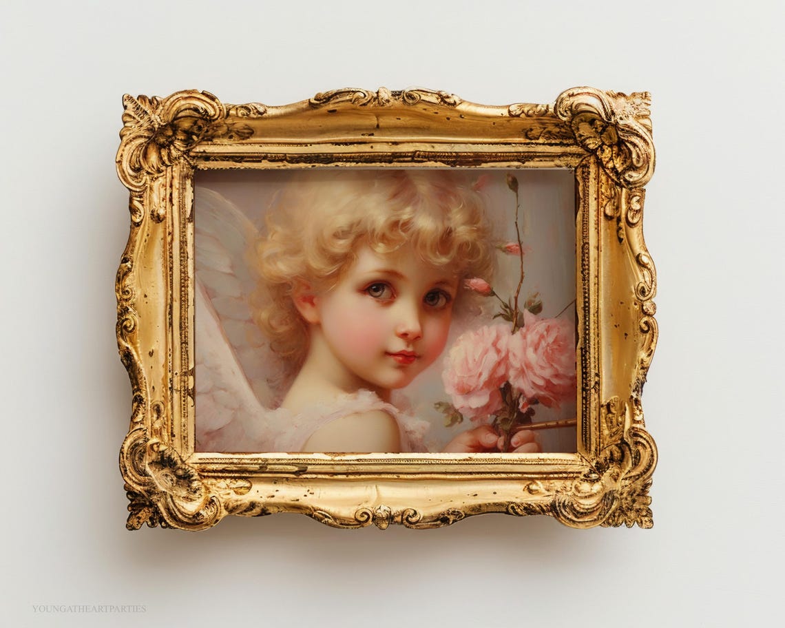 Valentines Cupid Art Print Sweet Cupid Painting Wall Art Valentines Day Decor Vintage Angel Portrait Poster Antique Love Angel Wall Art - Image 5