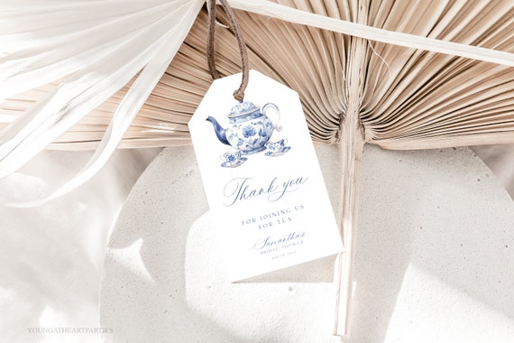 Blue Ceramic Tea Pot Tea Party Tag Afternoon Tea Party Thank You Template High Tea Party Dusty Blue Victorian Toile Tea Party Bbt