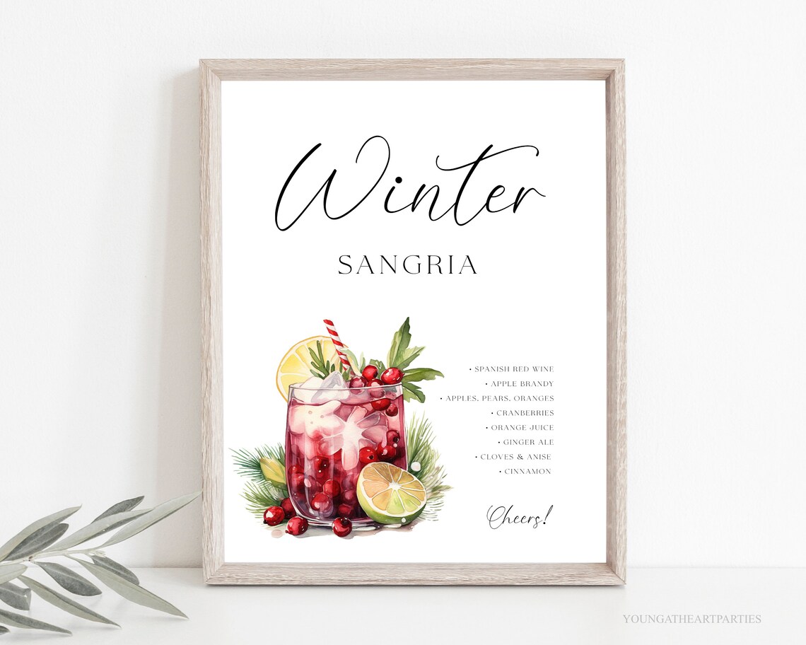Cranberry Winter Sangria Cocktail Recipe Sign Christmas Party Poster