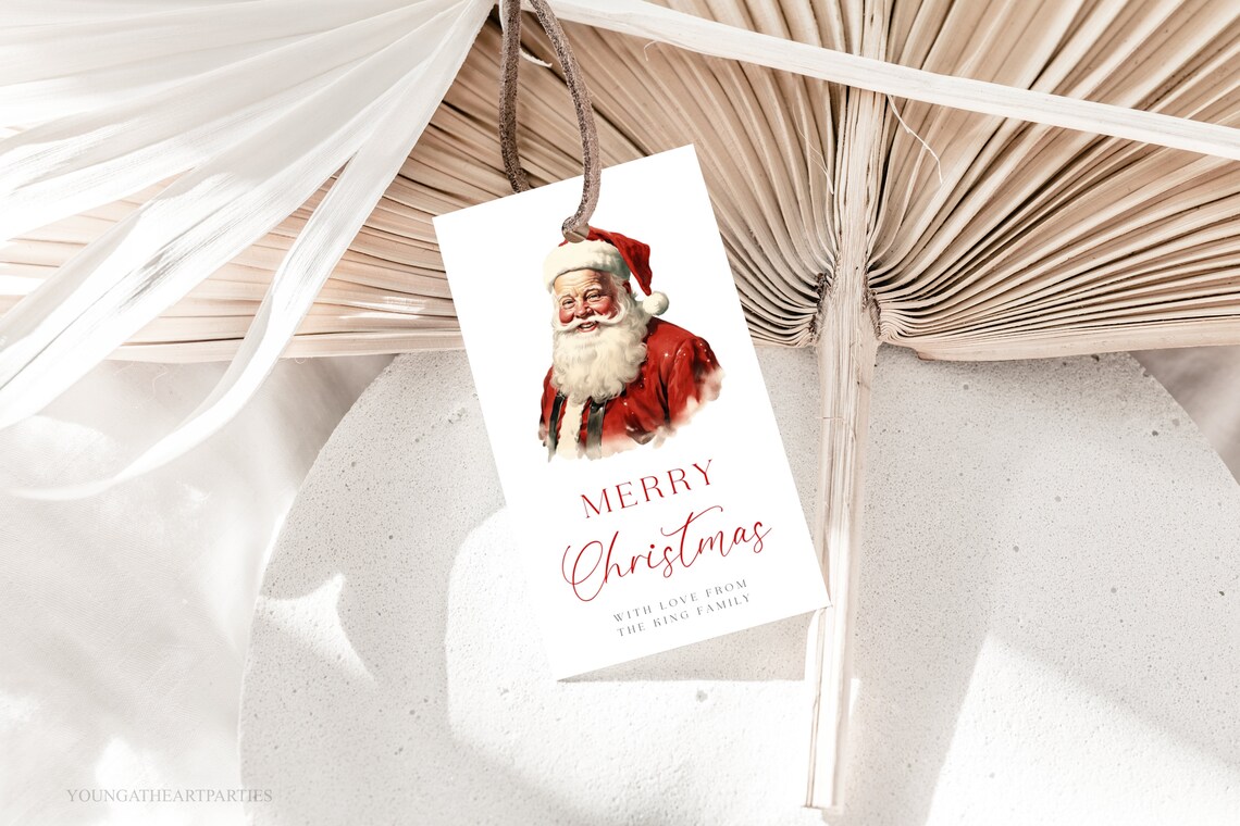 Vintage Santa Merry Christmas Personalized Family Gift Tag Poster - Image 4