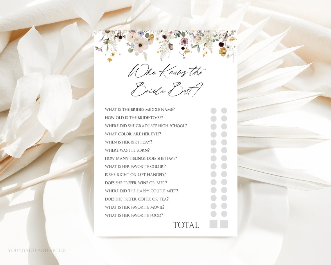 Who Knows the Bride Best Game Card Bridal Shower Party Activity Print