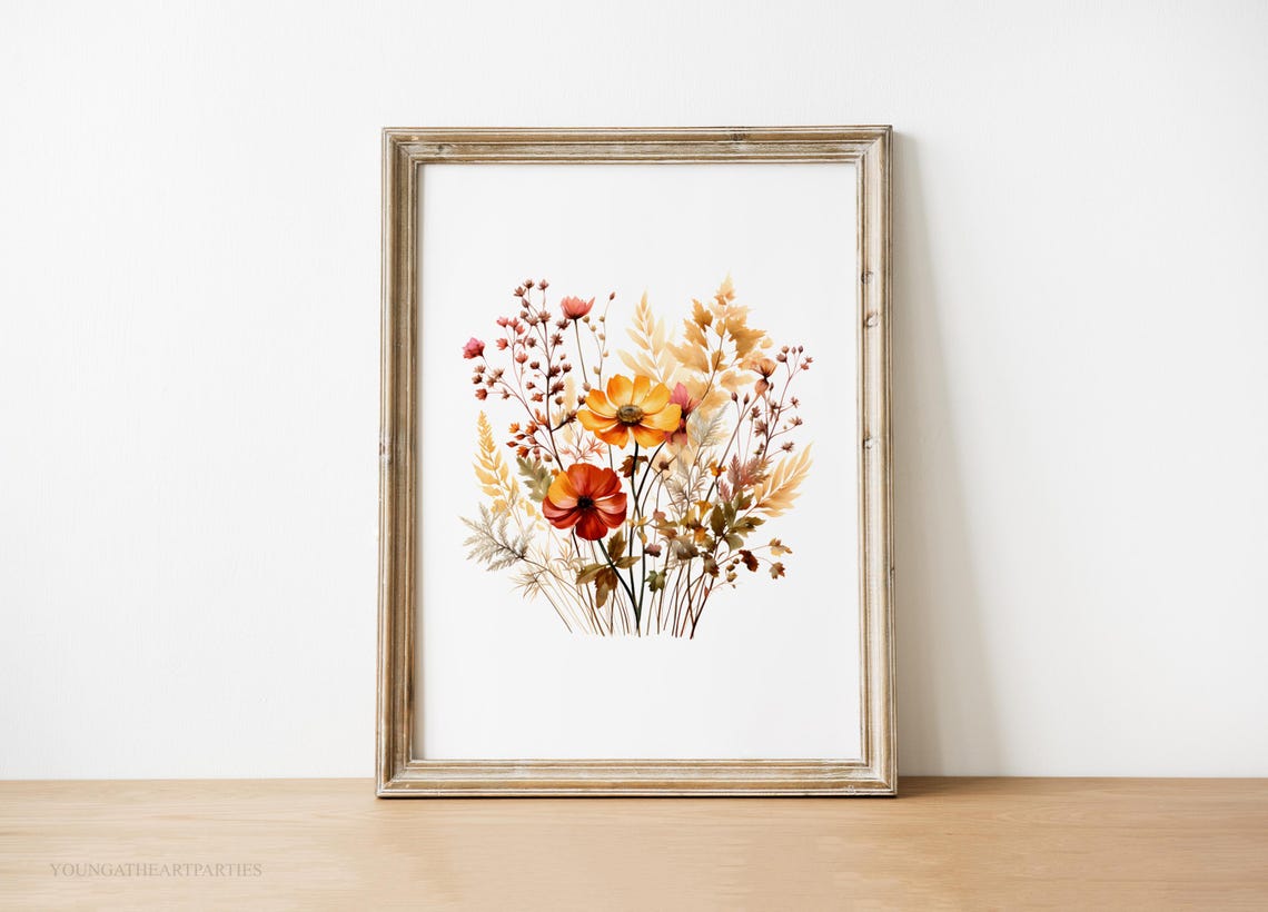 Colorful Fall Wildflower Bouquet Art Print Autumn Botanical Wall Decor - Image 5