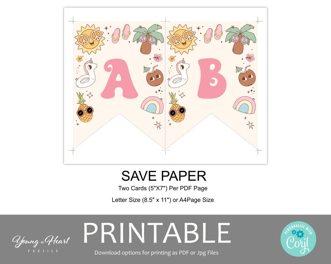 Groovy Pool Party Banner Editable Letter Flags Beach Party Print - Image 2