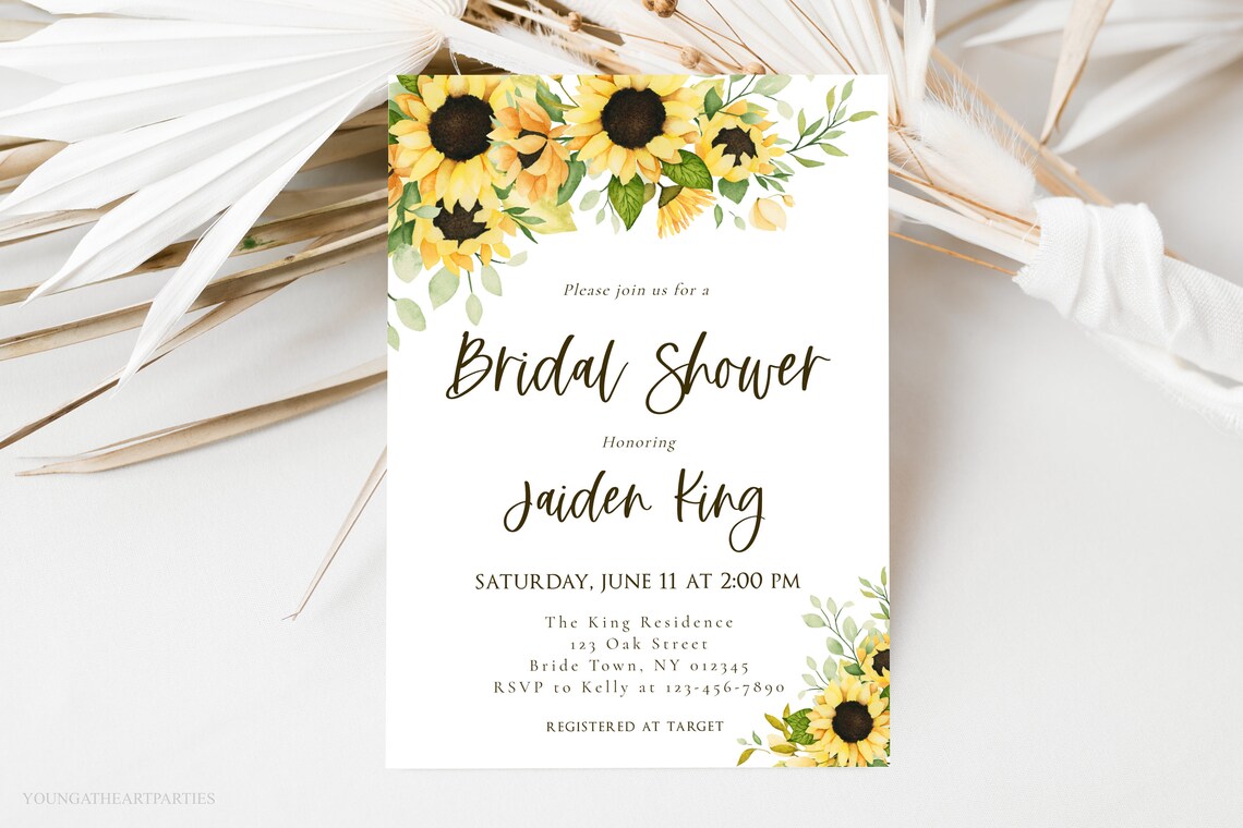 Sunflower Watercolor Bridal Shower Invitation Jaiden King Print