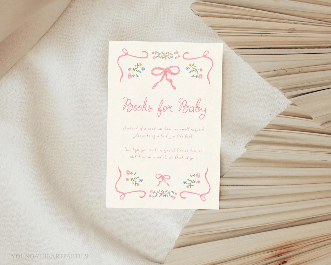 Pink Ribbon Floral Baby Shower Invitation Suite Game Card Poster - Image 3