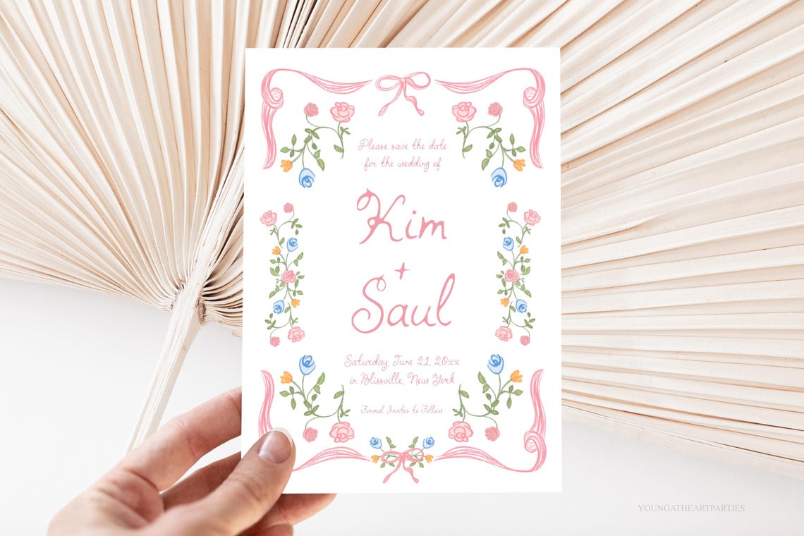 Kim and Saul Whimsical Floral Save the Date Wedding Template Print