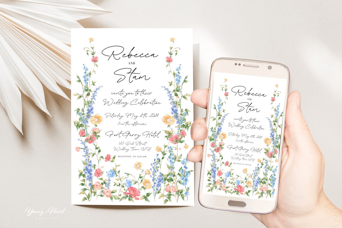 Spring Floral Crest Wedding Invitation Monogram Rebecca Stan Print - Image 4
