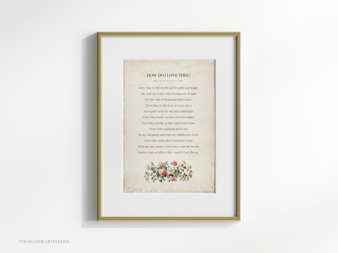 How Do I Love Thee Poem with Floral Wreath Literary Wall Art - Image 5