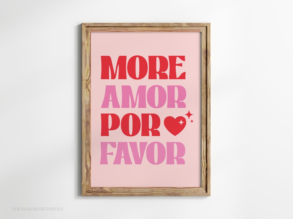More Amor Por Favor Typography Wall Decor Pink Red Heart Love Poster - Image 5