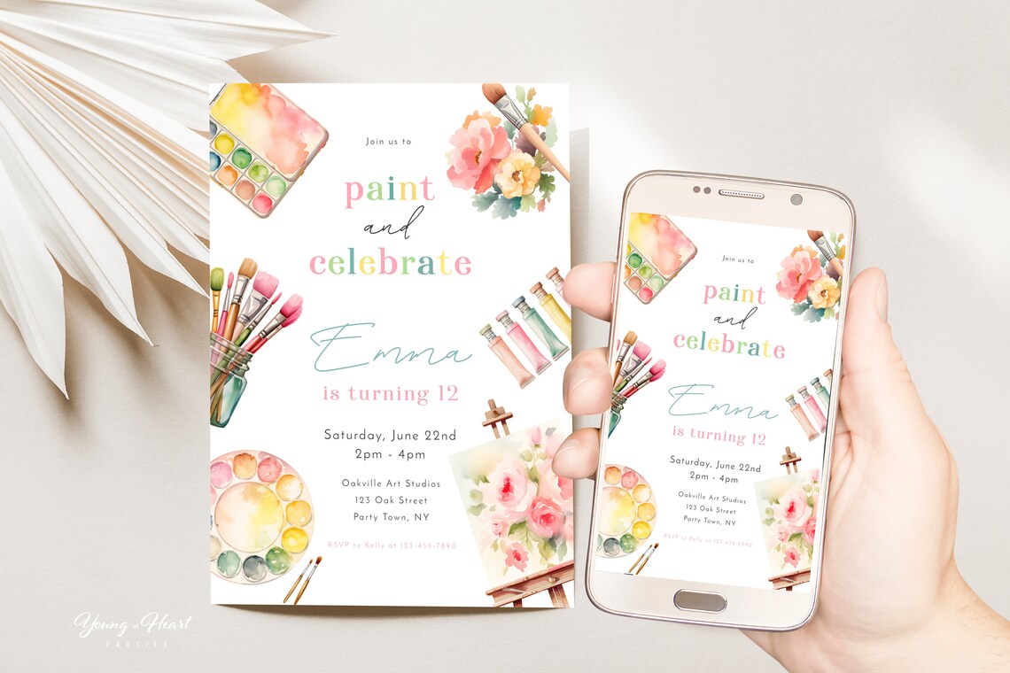 Emma Paint and Celebrate Twelfth Birthday Party Invitation Print - Image 5