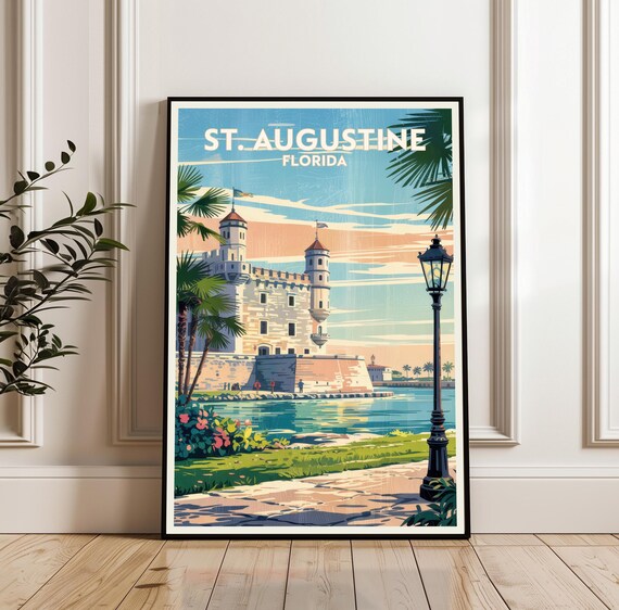 St Augustine Florida Historic Castle Waterfront Retro Travel Poster