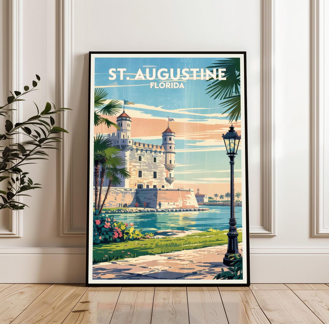 St Augustine Florida Historic Castle Waterfront Retro Travel Poster