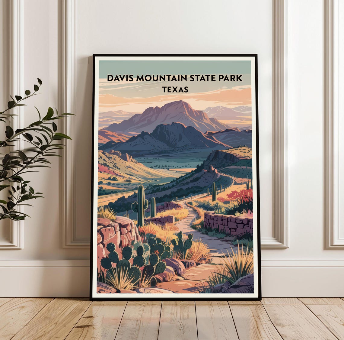 Stunning Davis Mountain State Park Texas Desert Cactus Travel Poster
