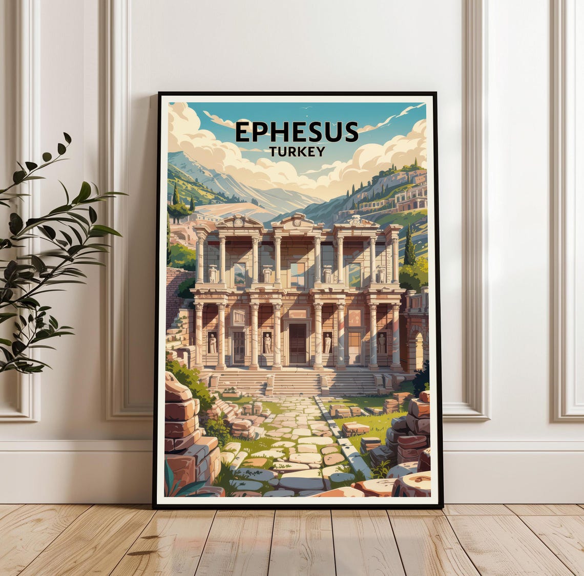 Ephesus Turkey Library of Celsus Ancient Ruins Vintage Travel Poster