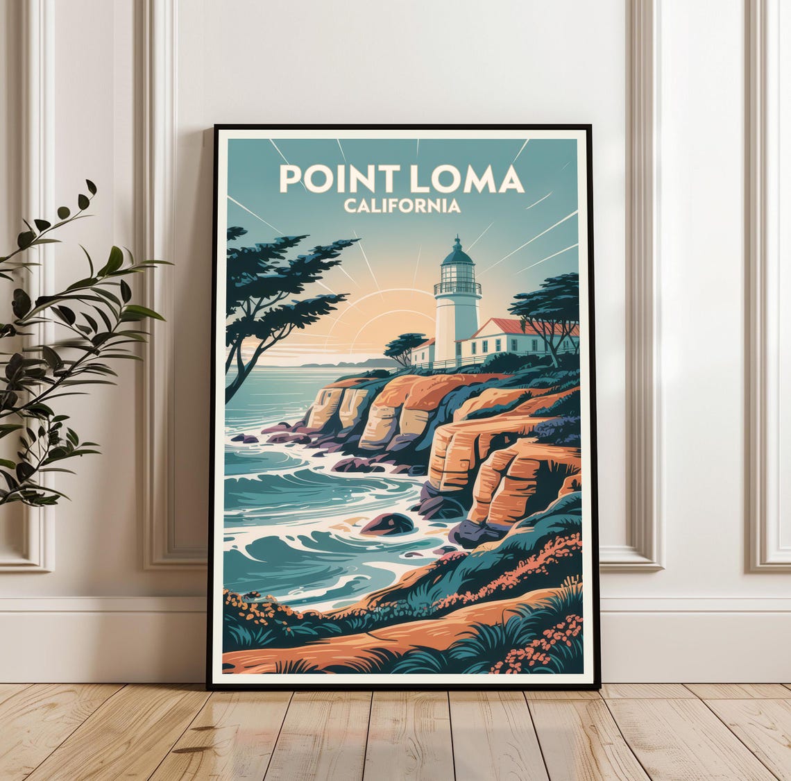 Point Loma California Lighthouse Cliffs Vintage Travel Poster