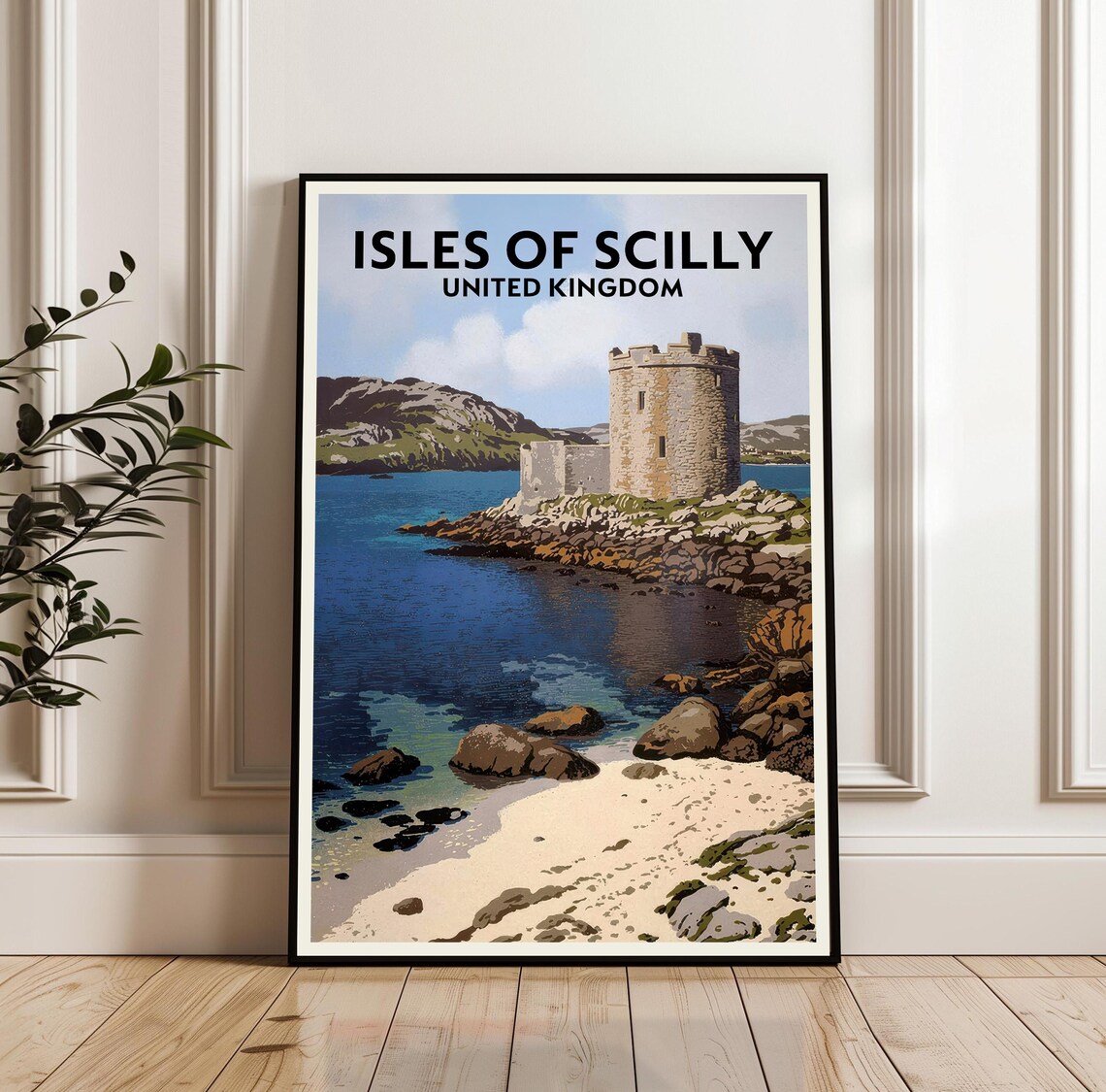 Isles of Scilly United Kingdom Stone Tower Coastal Travel Poster