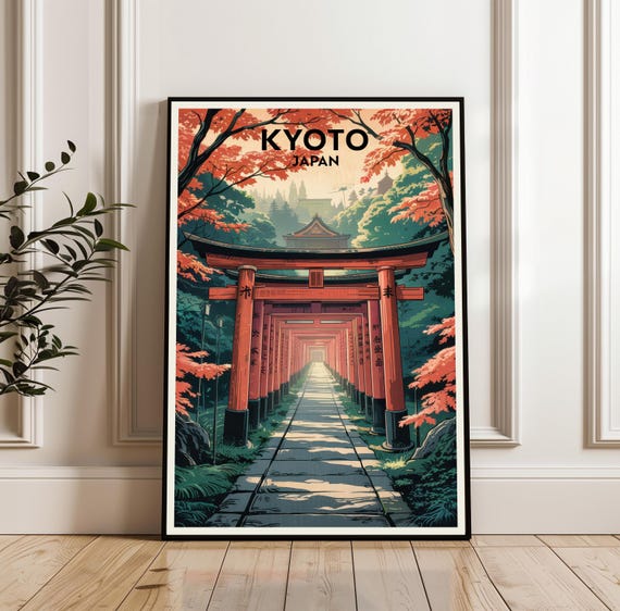 Kyoto Poster Japan Travel Print Wall Art Landscape Nature Adventure Gift Cherry Blossom