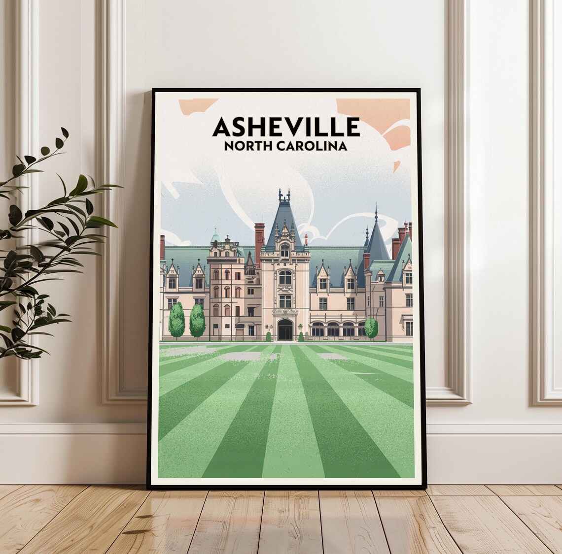 Asheville North Carolina Biltmore Estate Retro Travel Poster