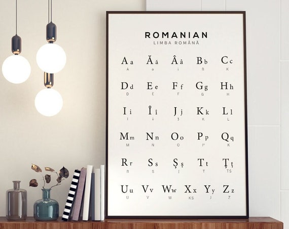 Romanian Alphabet Art Romanian Print Alphabet Chart Black White Wall Art Romania Poster Instant