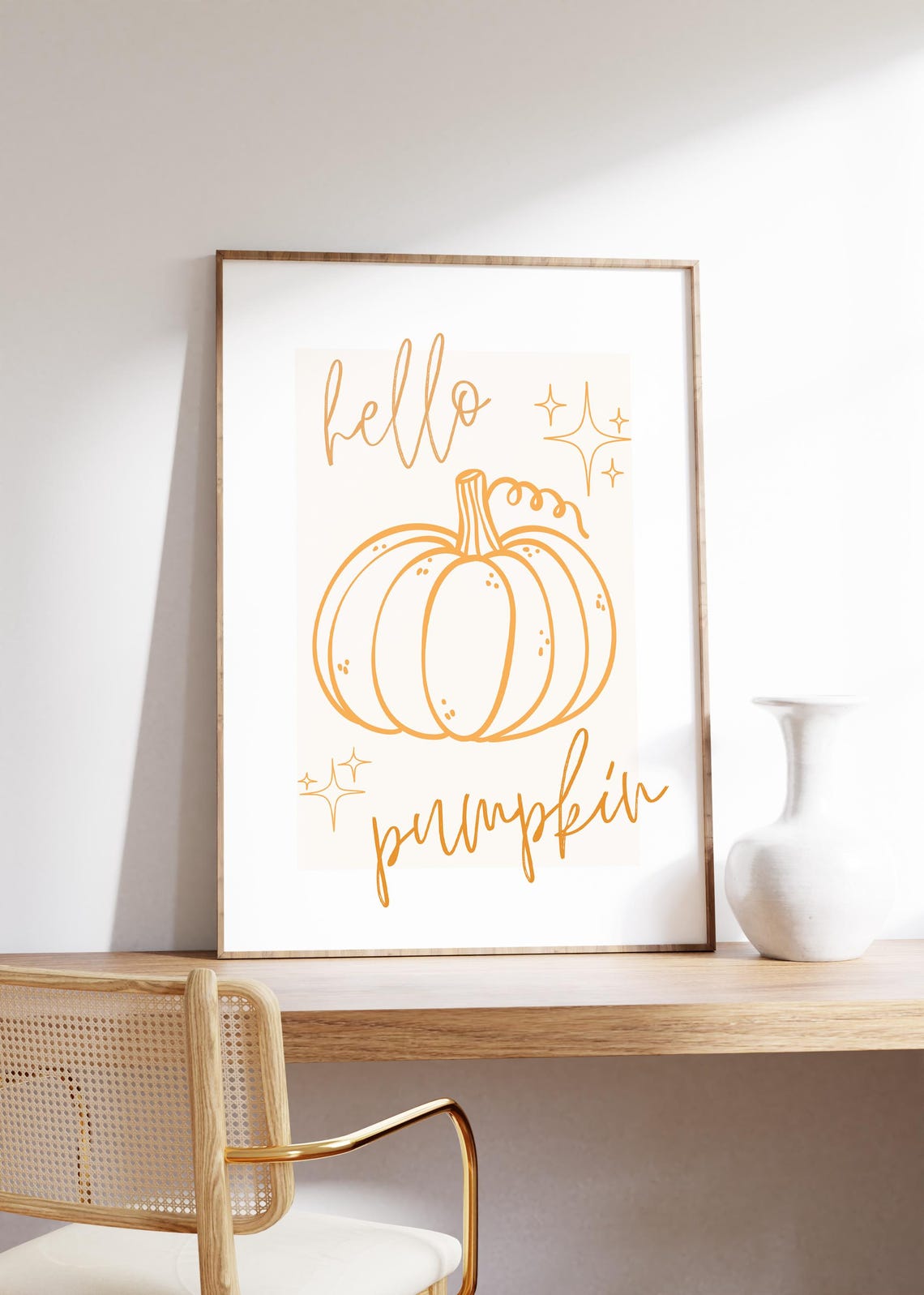 Hello Pumpkin Fall Poster with Orange Hand Drawn Pumpkin Art - Image 2