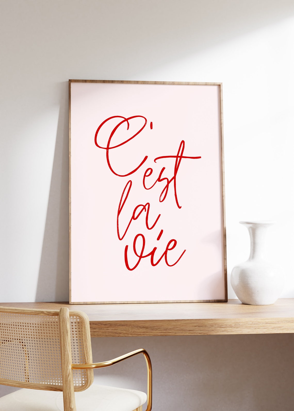 C'est La Vie French Quote Poster with Red Handwritten Script Art - Image 2