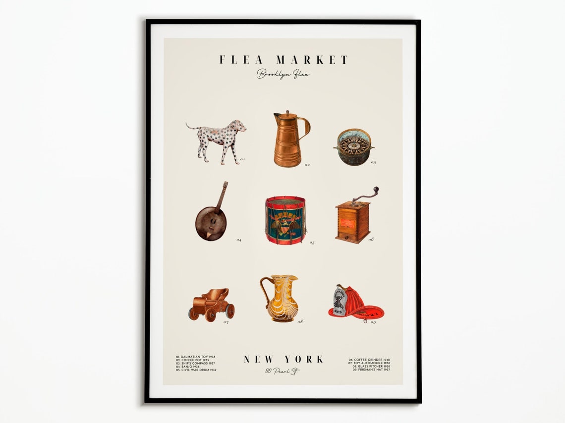 Flea Market Brooklyn New York Vintage Antique Finds Chart Poster