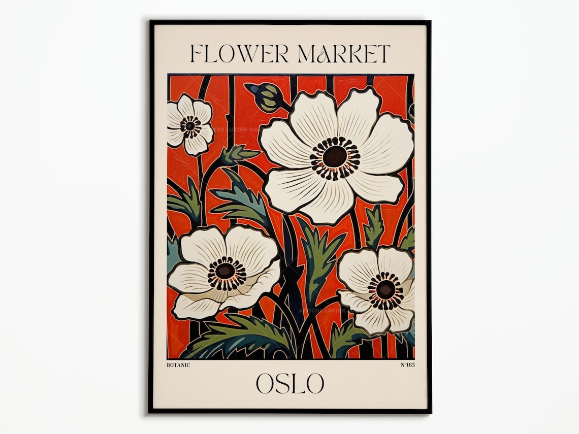 Flower Market Oslo Poster Print, Botanical Wall Decor