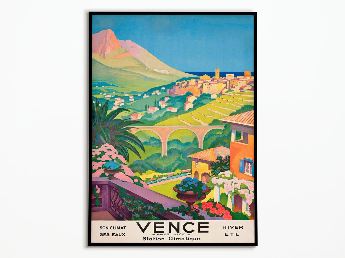 Vintage Vence 1930 Travel Poster, Nice Decor