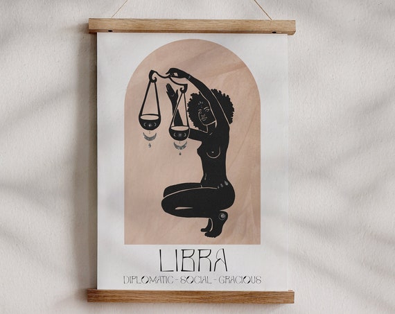 Libra Boho Zodiac Print Star Sign Art Astrology Poster Bohemian Aesthetic Celestial Divine Feminine Energy Constellation Art Bedroom