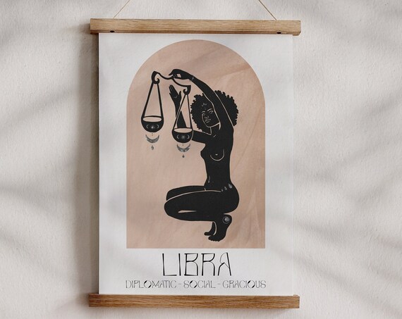Libra Zodiac Boho Star Sign Astrology Goddess Scales Celestial Poster