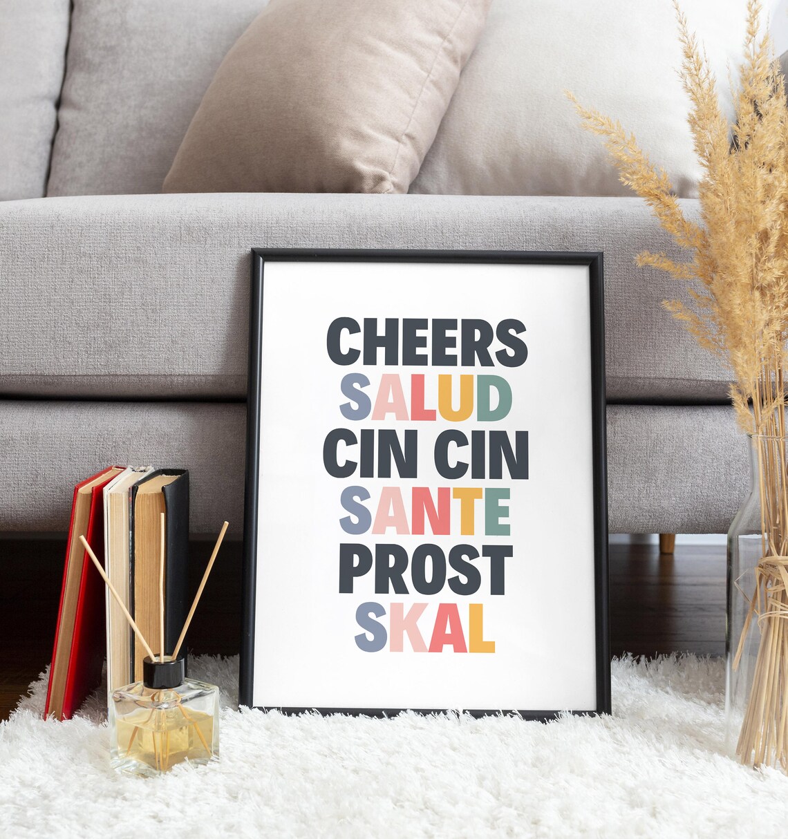 Cheers Salud Cin Cin Sante Prost Skal Bar Cart Typography Poster - Image 2