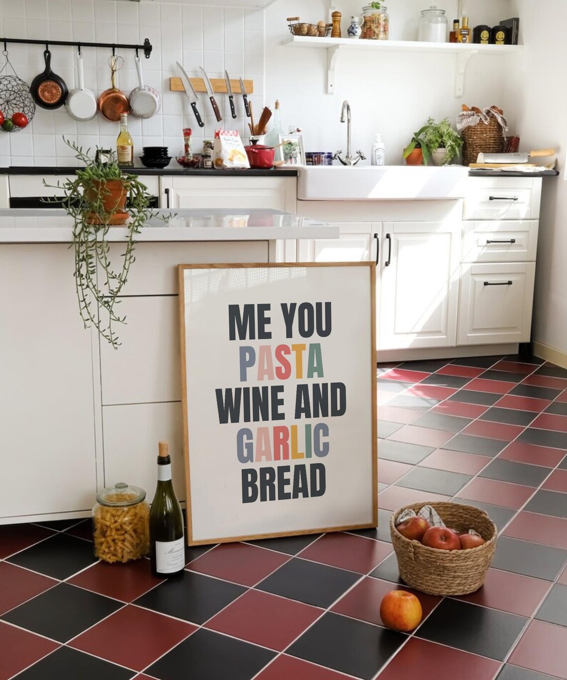 Pasta Wine Garlic Bread Wall Art Colorful Typography Preppy Kitchen Poster Cute Dining Room Decor Couple Gift Print - Image 2