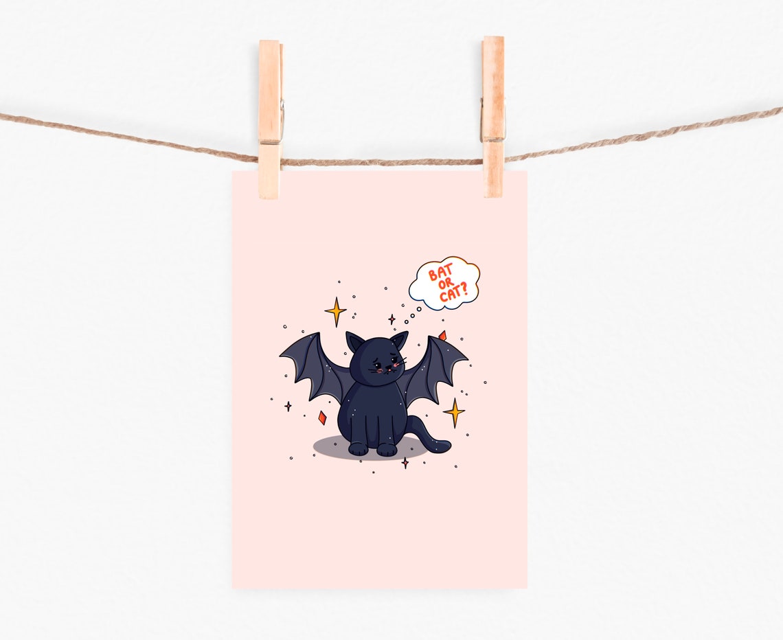 Cute Halloween Kawaii Black Cat Bat Wings Bat Or Cat Art Print - Image 2