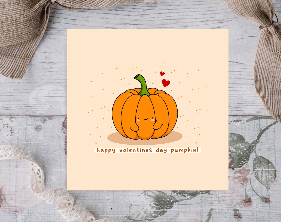 Happy Valentines Day Pumpkin Cute Kawaii Illustrated Card Print - Image 3
