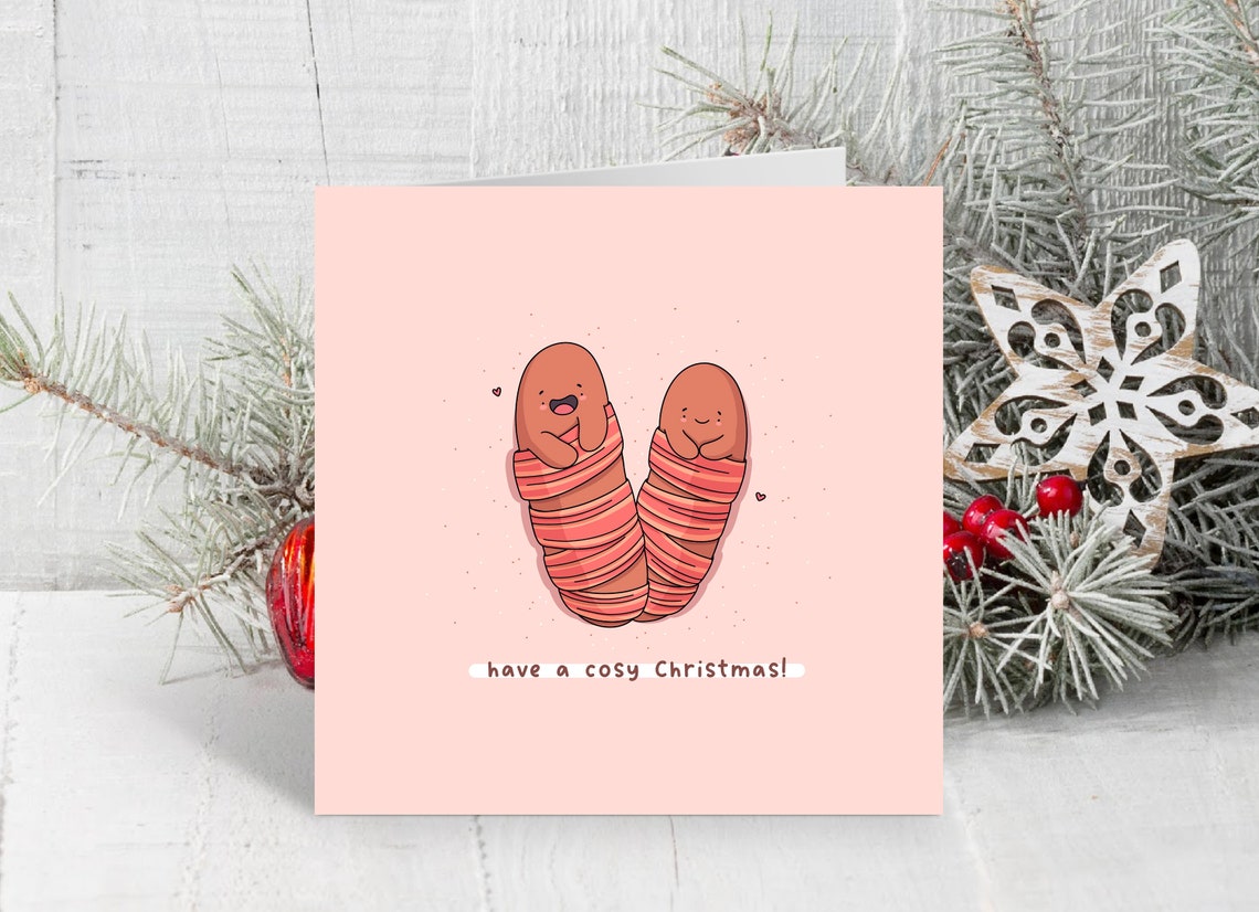 Cute Pigs In Blankets Have A Cosy Christmas Kawaii Card Wall Art - Image 4