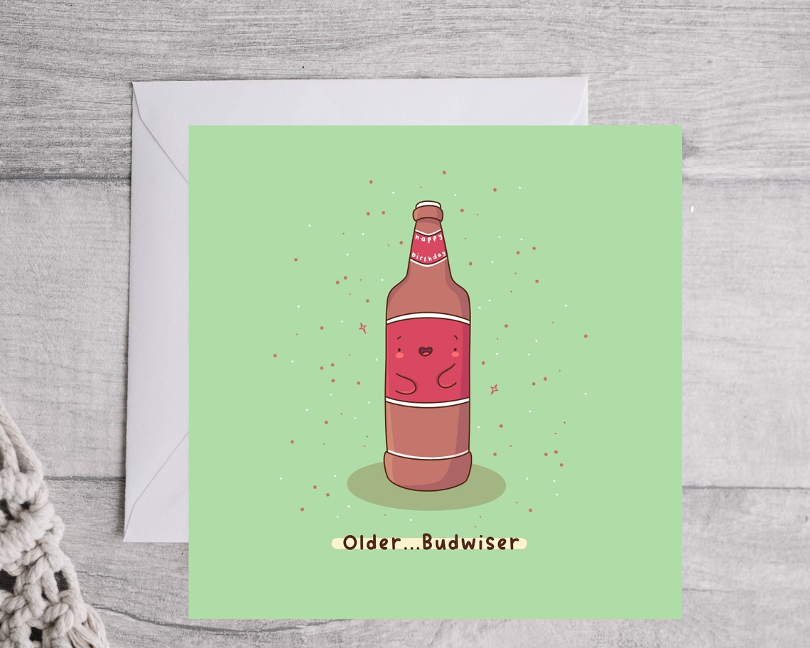 Kawaii Beer Bottle Older Budwiser Birthday Funny Pun Art Print - Image 3