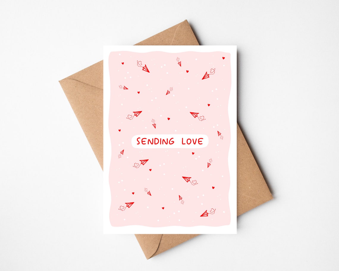 Sending Love Red Paper Planes Heart Pattern Love Card Poster - Image 5