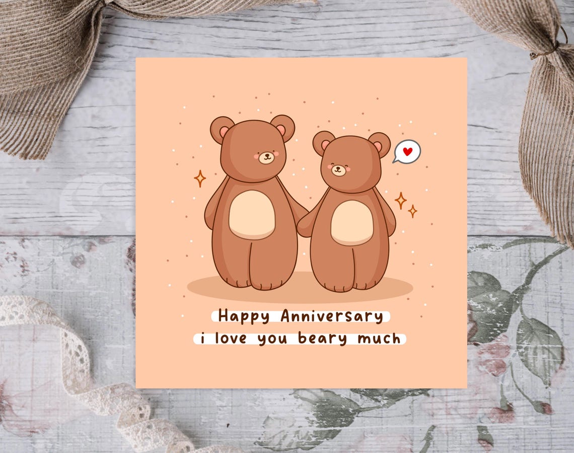 Kawaii Teddy Bear Anniversary Pun Poster Holding Hands Beary Much - Image 2