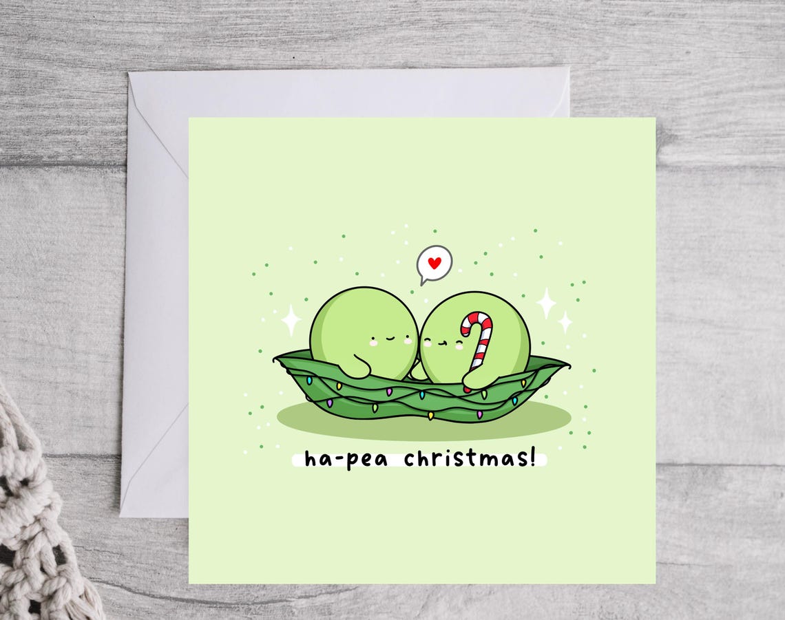 Kawaii Ha-Pea Christmas Snug Pea Pod Fairy Lights Pun Art Print - Image 4